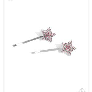 Paparazzi Just Getting STAR-ted -Pink Rhinestone Star Silver Hair Clips